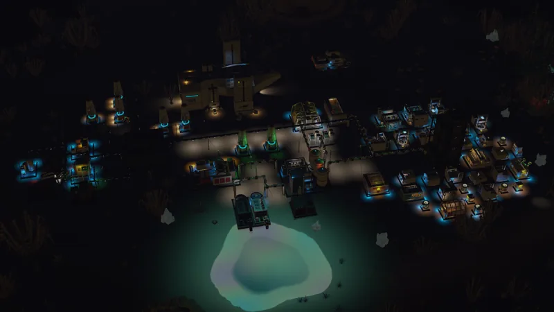 Colony lights beside a glowing lake