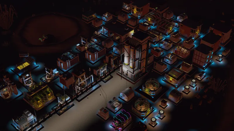 A growing district at night