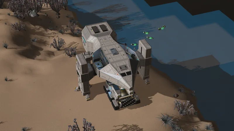 Dropship and mobile miner by the water