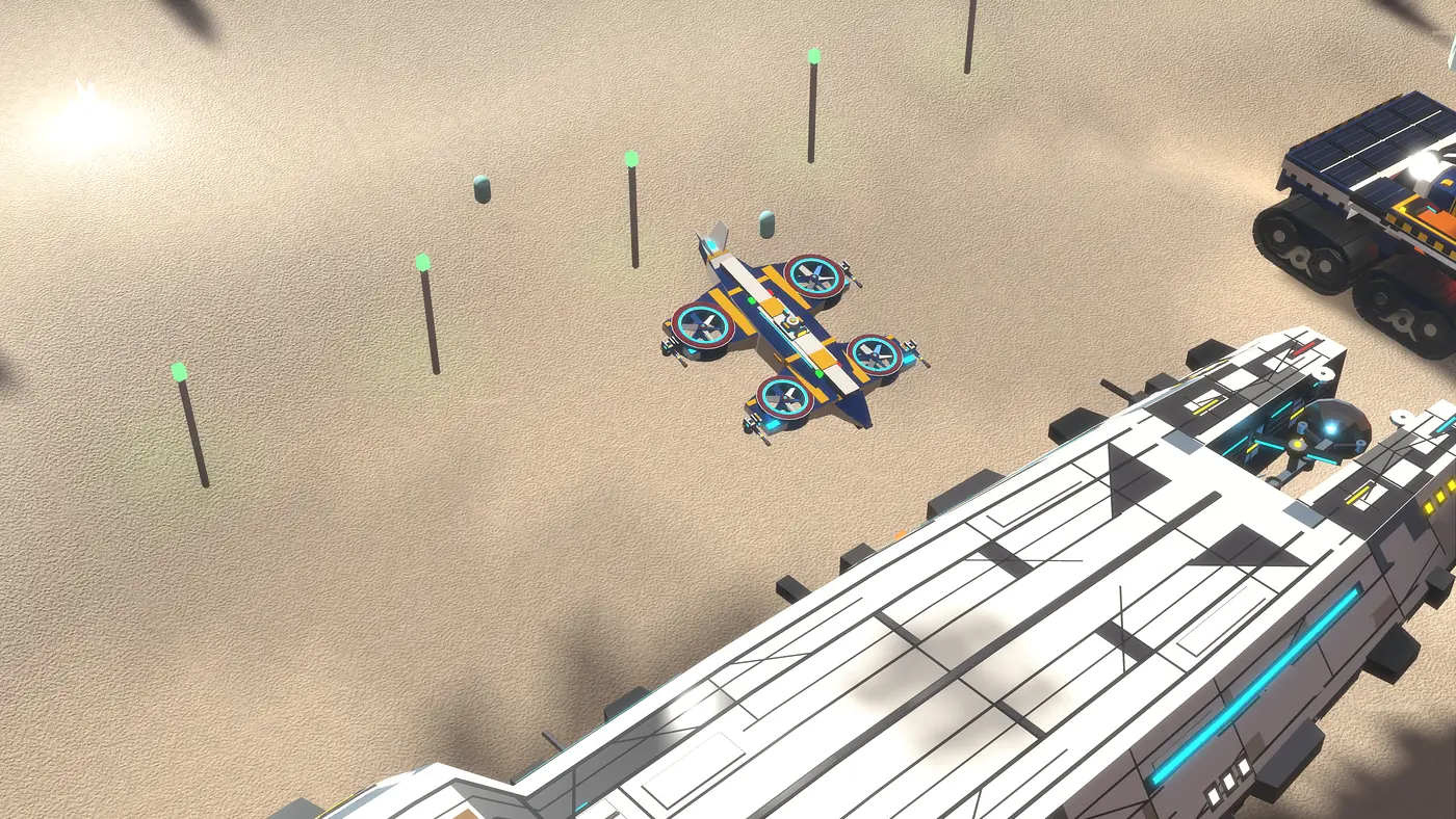 Combat drones on their pads beside the dropship