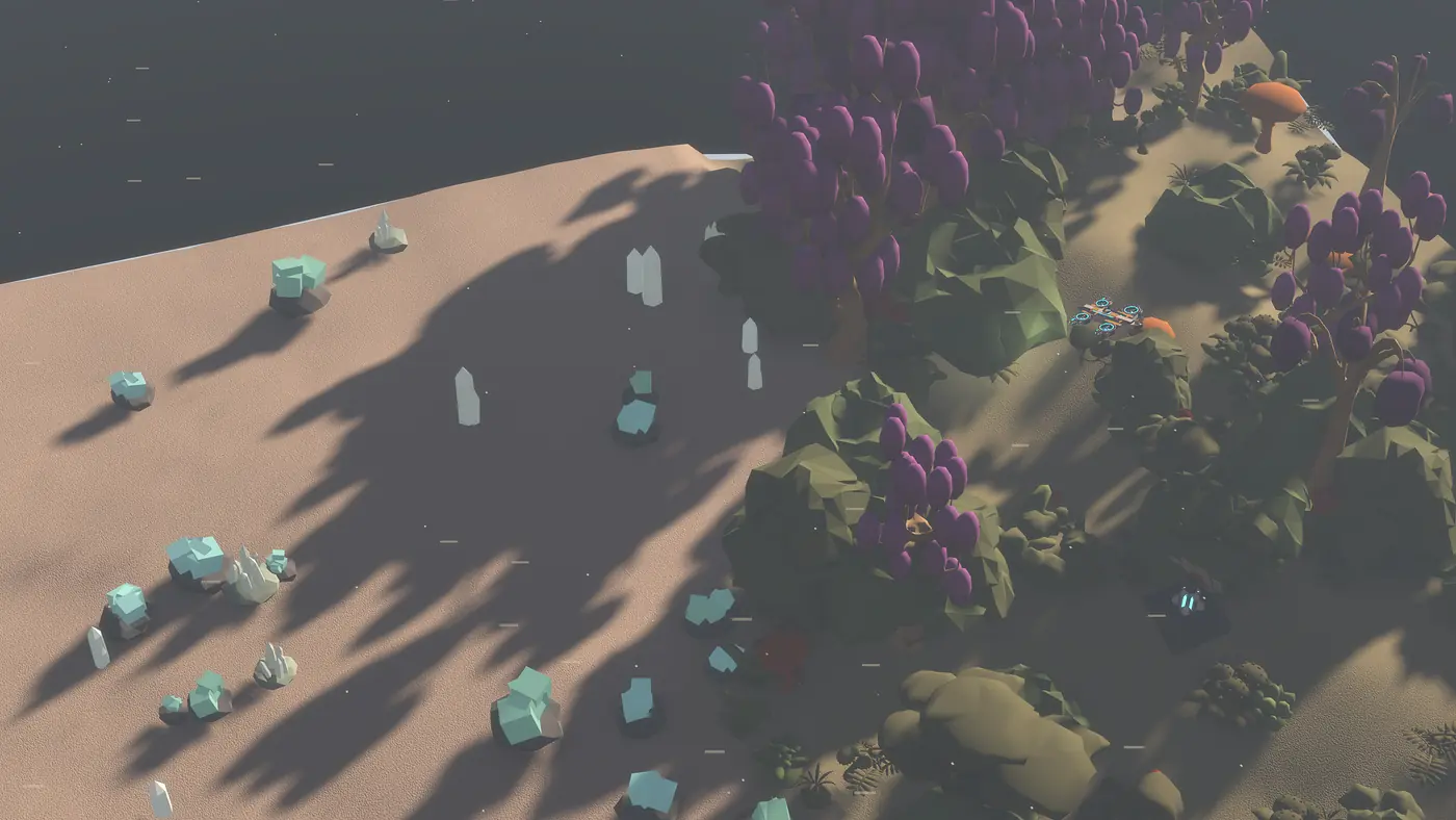 Alien flora massed along a dune ridge at low sun