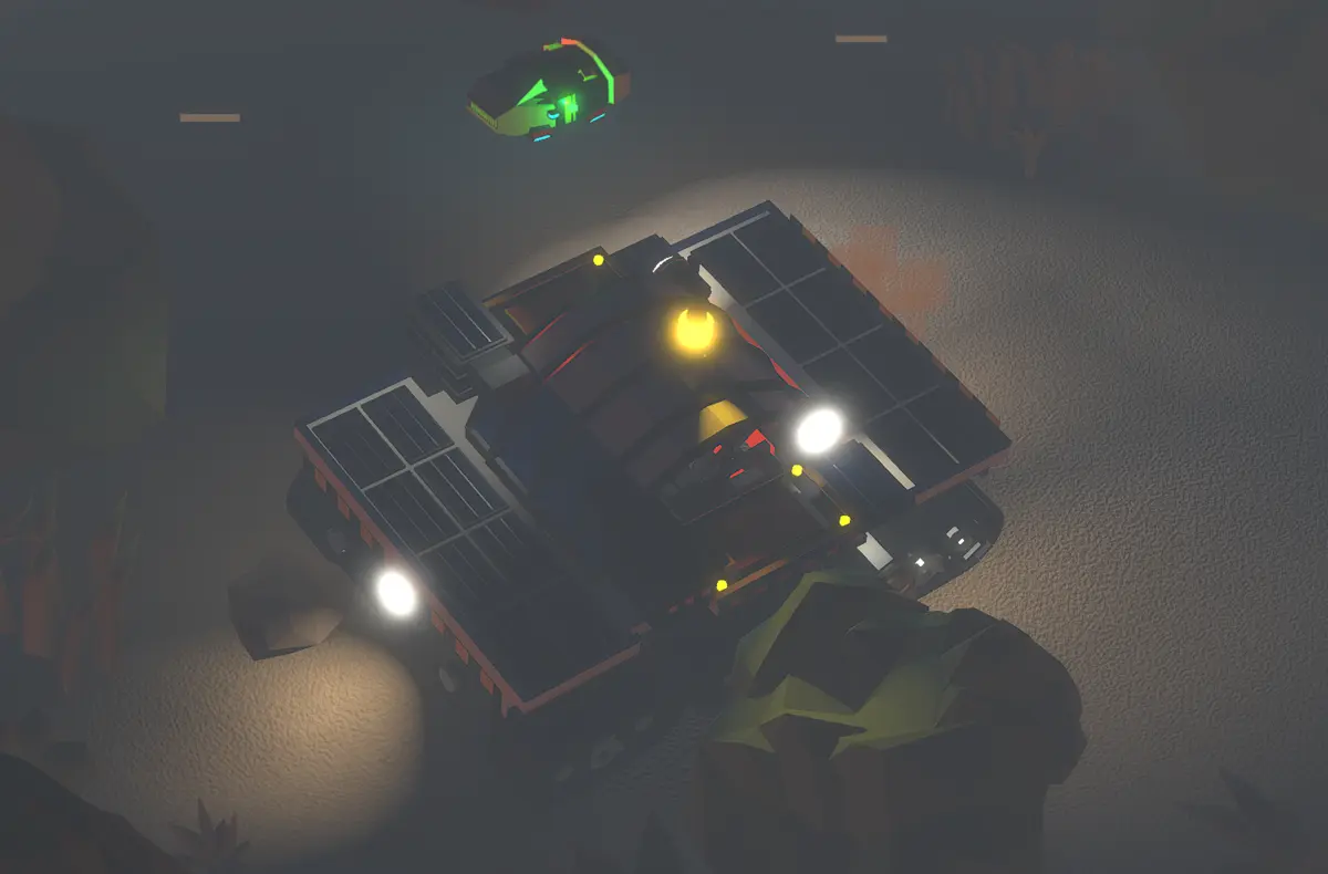 The mobile miner working through the night by its own floodlights